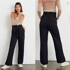 Anthropologie Maeve Irina Ponte‎ Black Wide Leg Belted Paper Bag Pants NWT